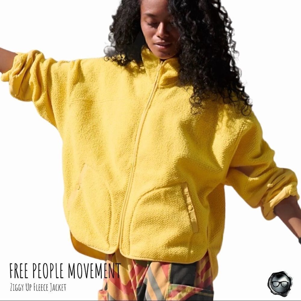 FREE PEOPLE MOVEMENT ZIGGY UP SHERPA FLEECE JACKET IN SUN DANCE YELLOW SIZE XS